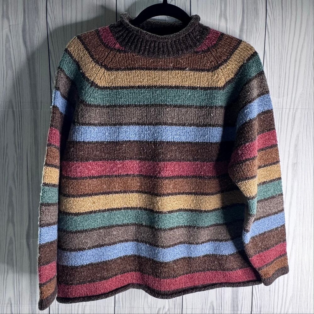 Vintage 90s Striped Roll Neck Sweater In knit Small Taiwan - Picture 2 of 7